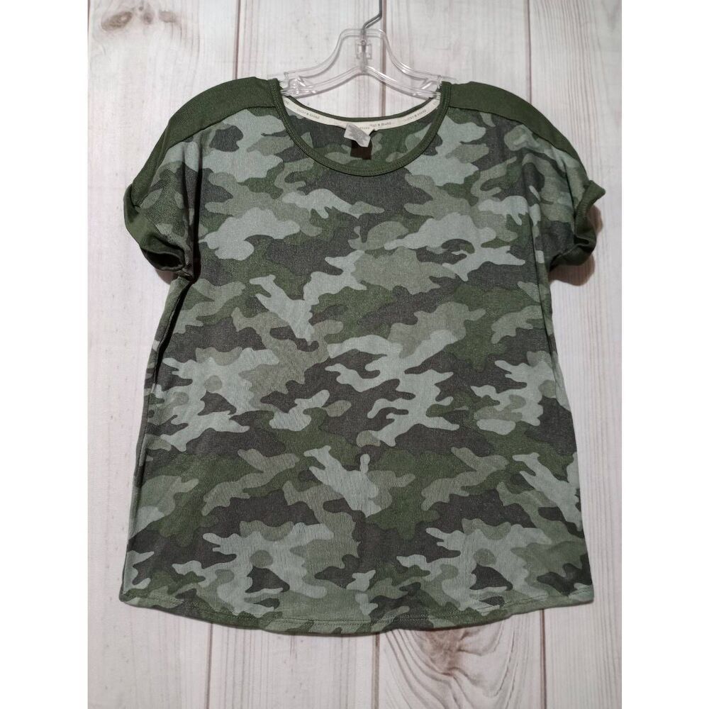 Lucky Brand Shirt Ladies Medium Green Camouflage Short Sleeve